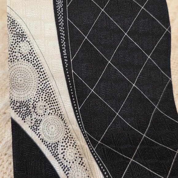 Enrico Capucci Black Gray Cream Retro e4" W 100% Silk Vintage Necktie Tie 58" - Picture 7 of 11
